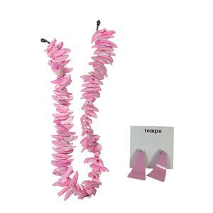 Vintage Set of 2 Statement Items Pink Shell Necklace and Earrings Resort Jewelry